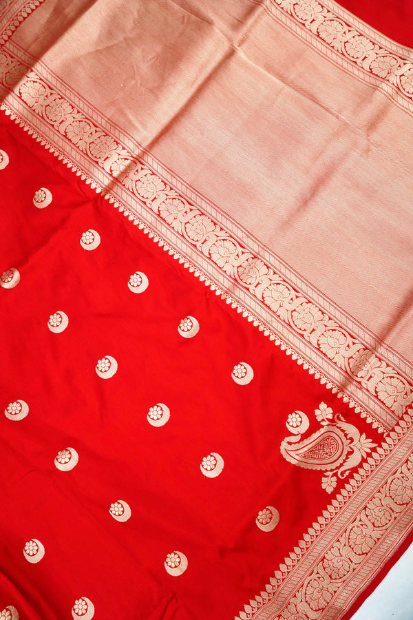 Red Pure Katan Silk Kadhua Booti Saree Handloom