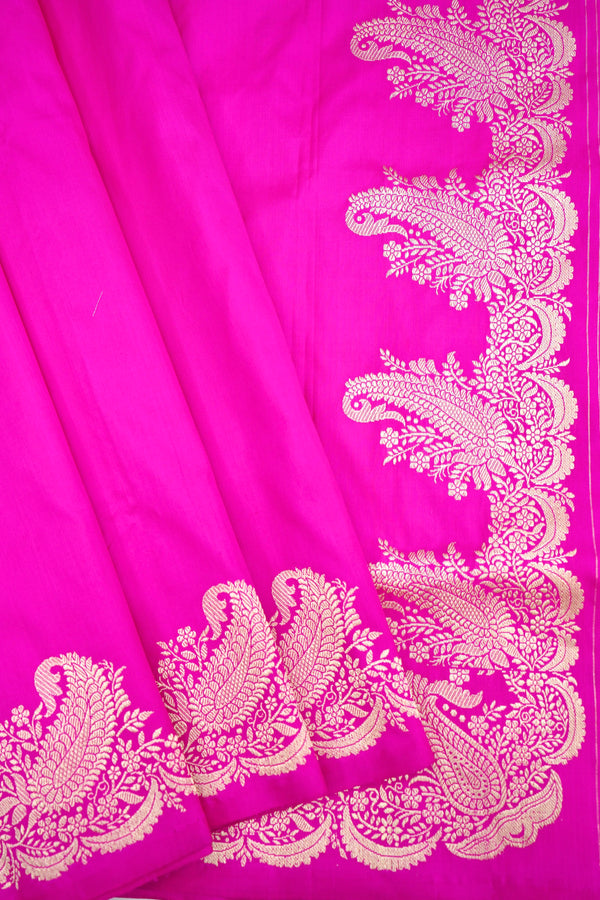 Magenta Pink Pure Katan Silk Kadhua Plain Saree Handloom