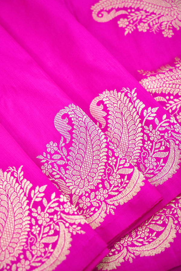 Magenta Pink Pure Katan Silk Kadhua Plain Saree Handloom