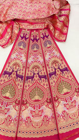Lehenga Pure Katan Silk Handwoven Unstitched Rani Color