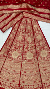 Red Pure Katan Silk Handloom Unstitched Lehenga