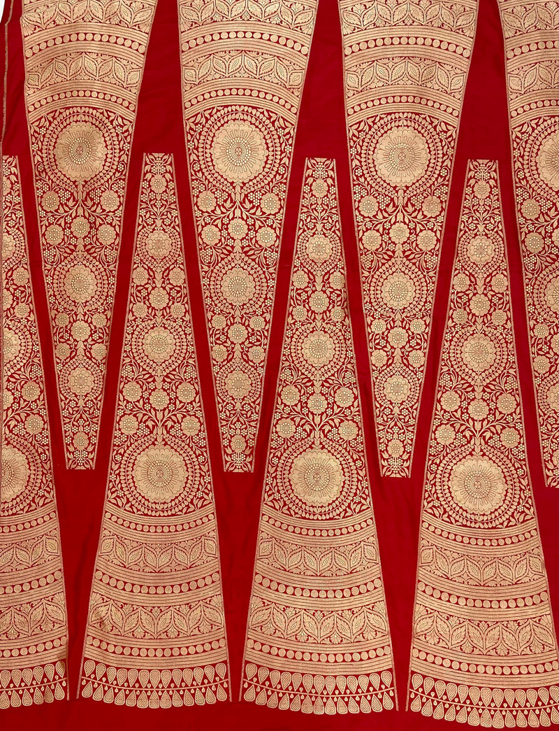 Red Pure Katan Silk Handloom Unstitched Lehenga
