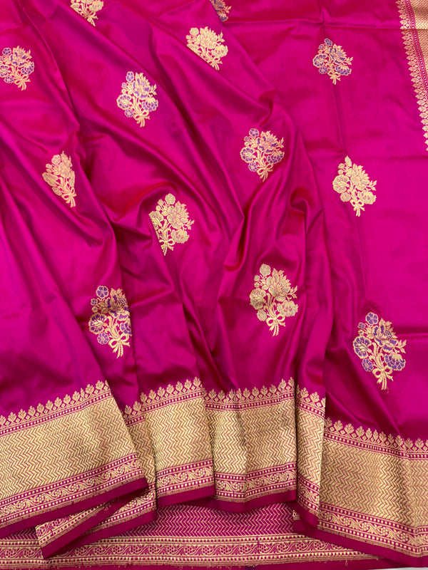 Dark Pink Saree Pure Katan Silk Kadhua boota Meenadar