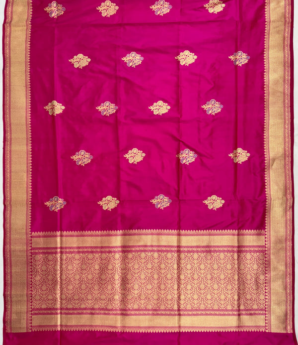 Dark Pink Saree Pure Katan Silk Kadhua boota Meenadar