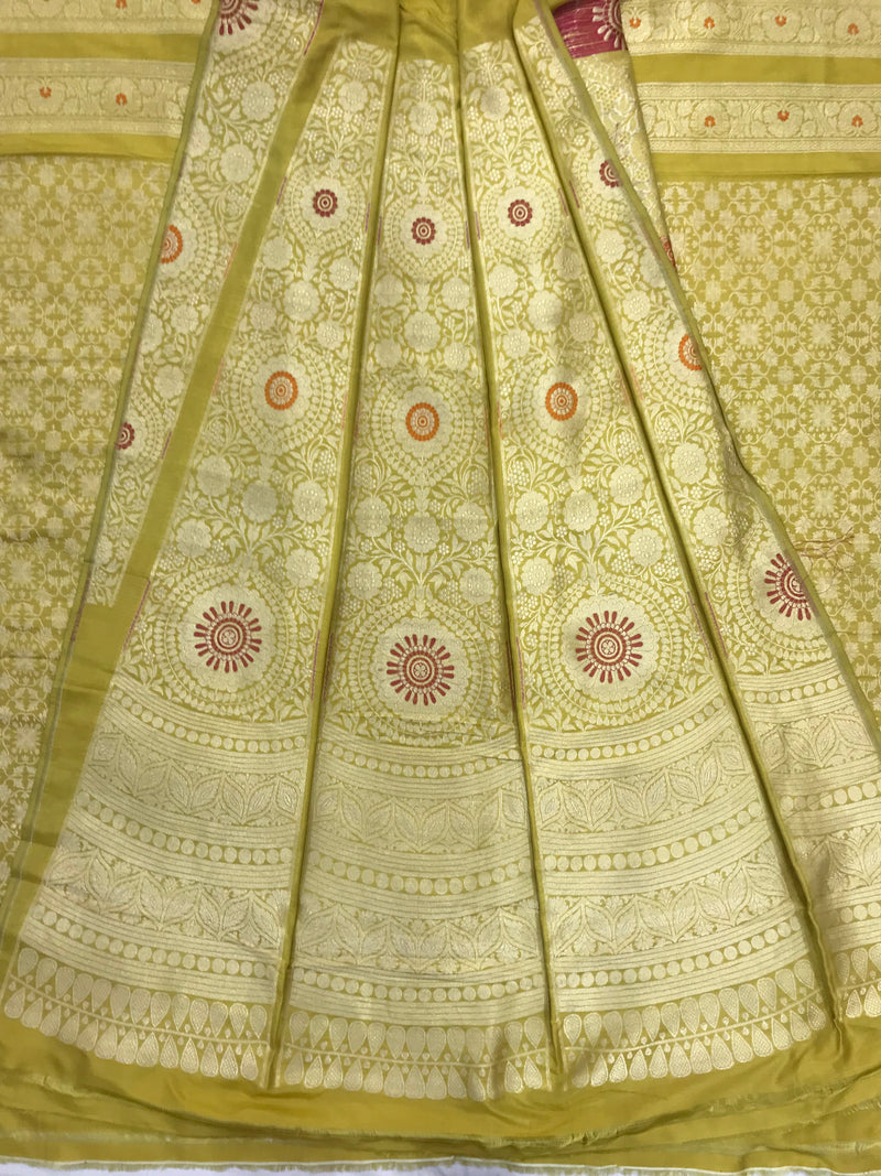 Yellow Unstitched Lehnga Pure Katan Silk