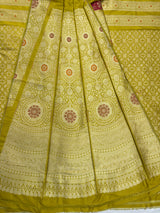 Yellow Unstitched Lehnga Pure Katan Silk