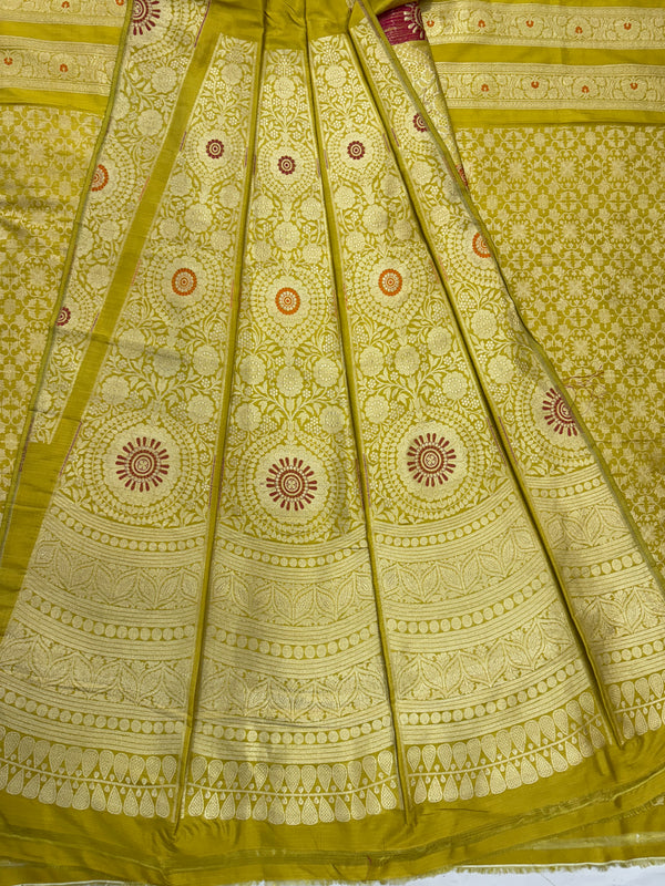 Yellow Unstitched Lehnga Pure Katan Silk