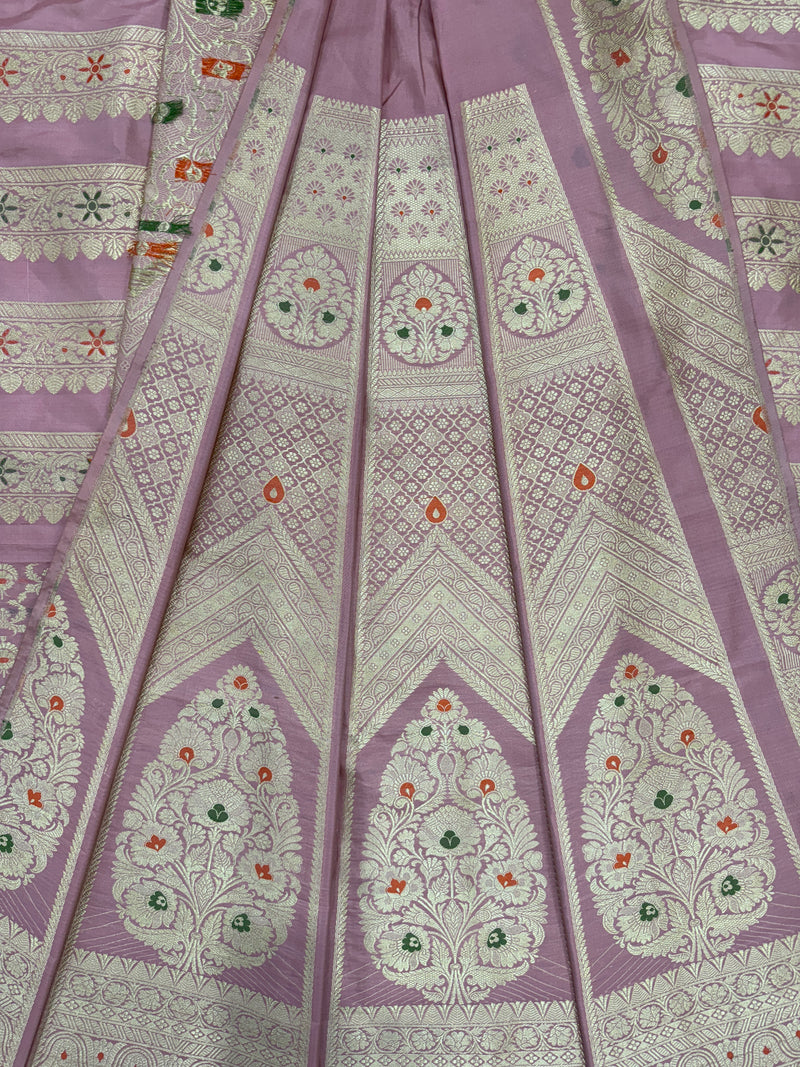 Lilac Unstitched Lehnga Pure Katan Silk