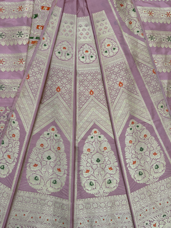 Lilac Unstitched Lehnga Pure Katan Silk