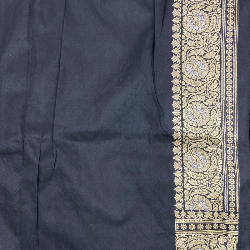 Black Pure Katan Silk Kadhuan Handloom Saree