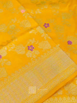 Pure Katan Silk Yellow Gold Kadhwa Jangla Handloom Saree