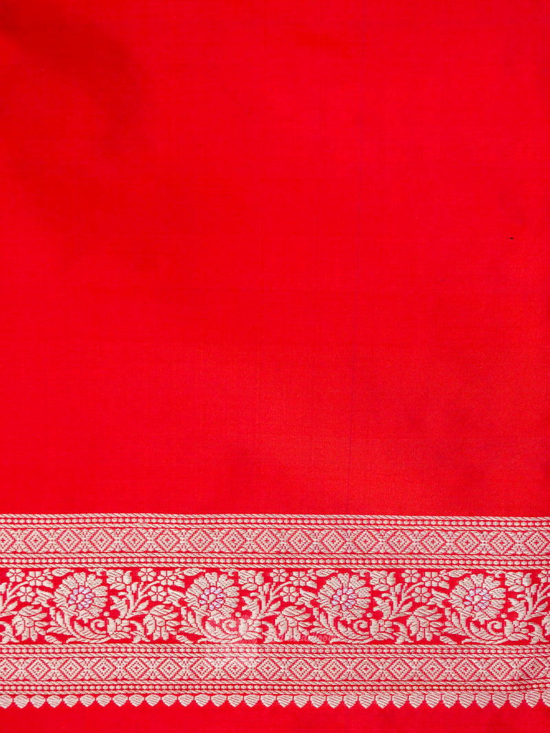 Red Pure Katan Silk Kadhuan Jangla Saree Handloom