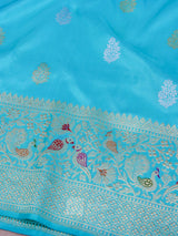 Light blue Pure Katan Silk Kadhuan booti saree Handloom