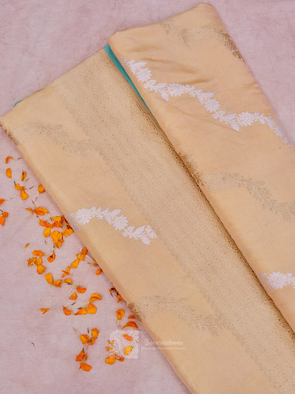 Pure Katan Tissue Silk Cream Handloom Saree