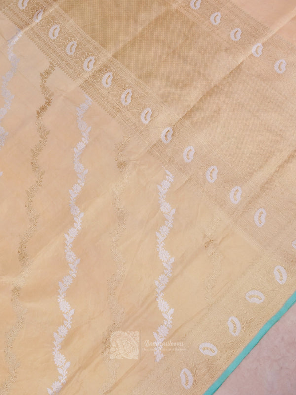 Pure Katan Tissue Silk Cream Handloom Saree