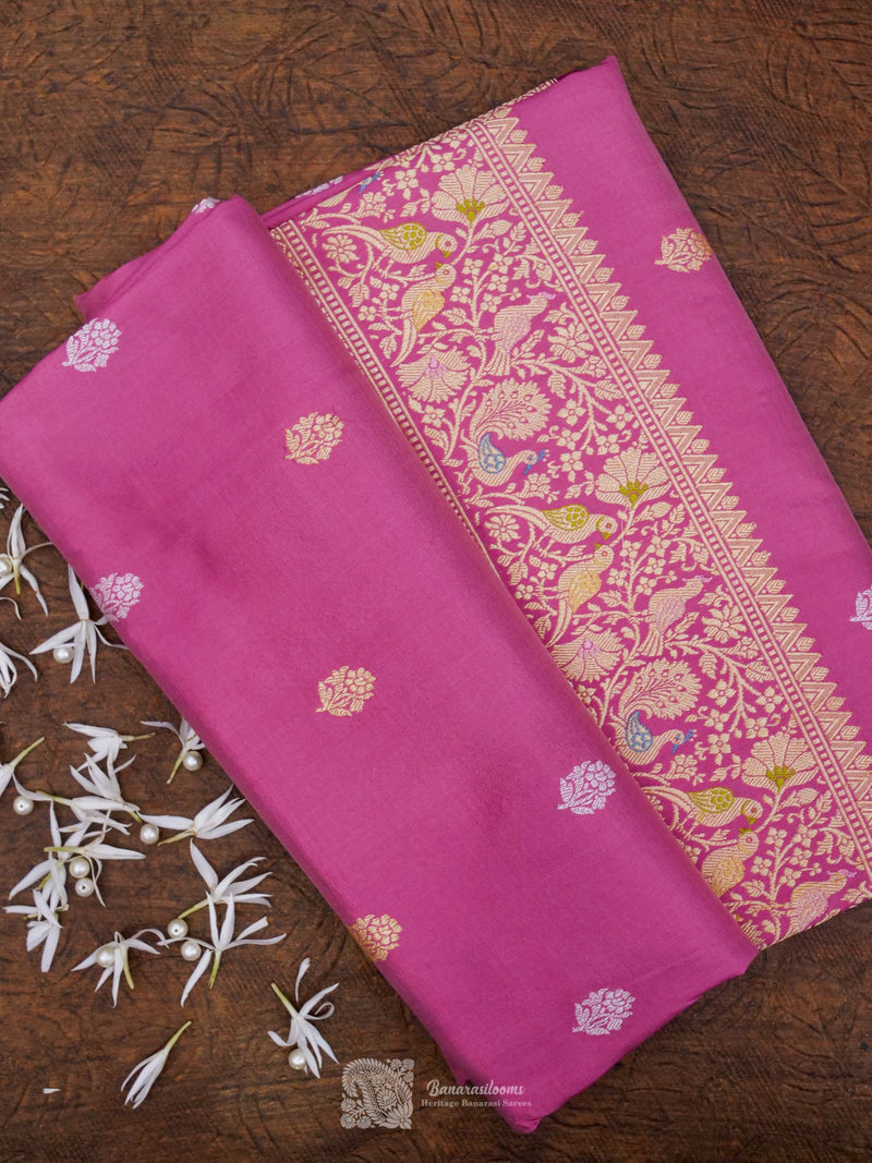 Light Pink Pure Katan Silk Paithani Border Kadhua Booti Handloom Saree