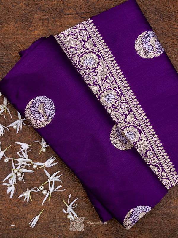 Purple Pure Katan Silk Kadhua Meena Boota Handloom Saree