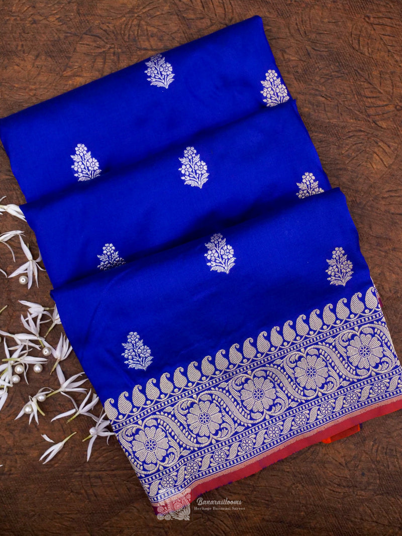 Blue Pure Katan Silk Kadhua Booti Handloom Saree