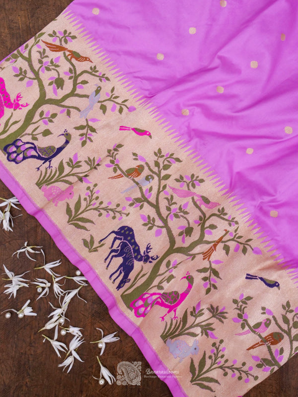 Lilac Pure Katan Silk Paithani Saree