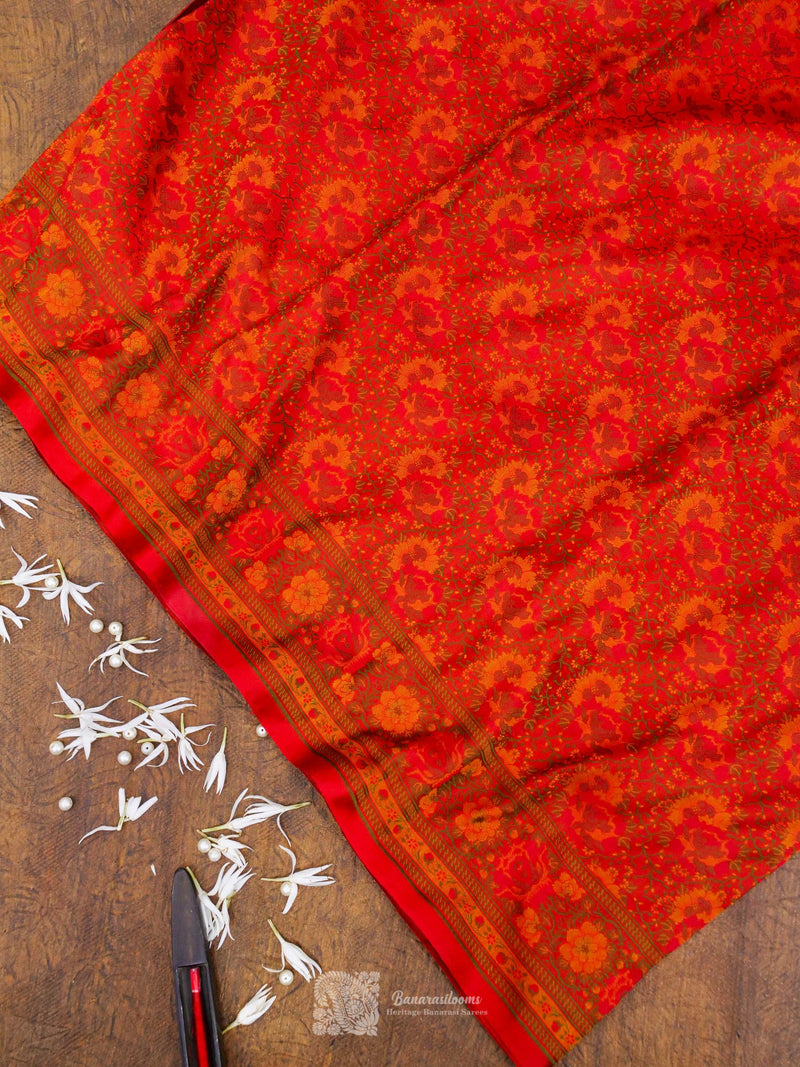 Red Pure Katan Silk Jamewar Handloom Saree