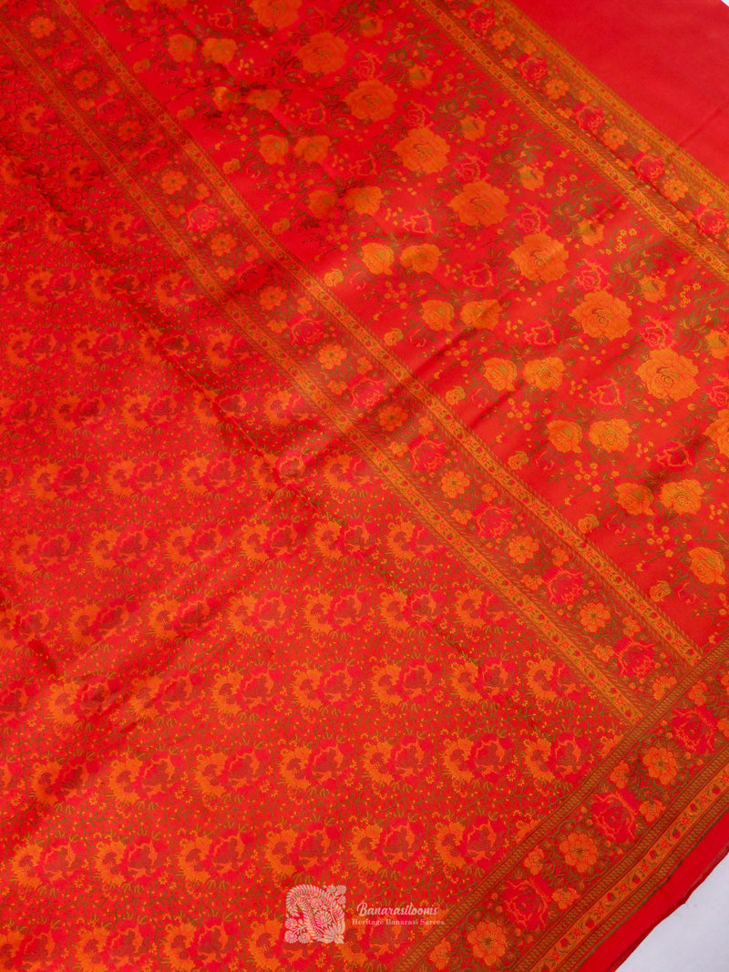 Red Pure Katan Silk Jamewar Handloom Saree