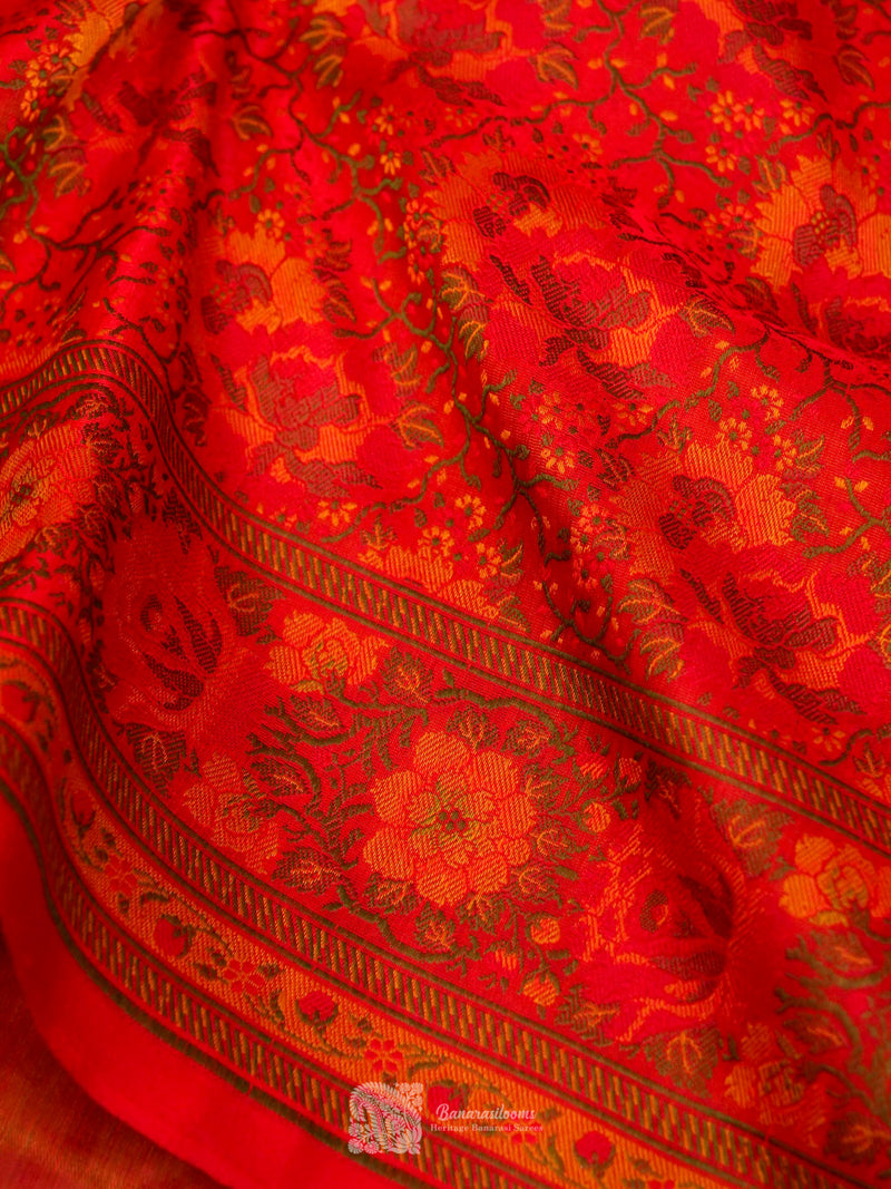 Red Pure Katan Silk Jamewar Handloom Saree