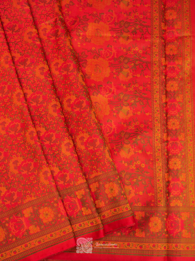 Red Pure Katan Silk Jamewar Handloom Saree