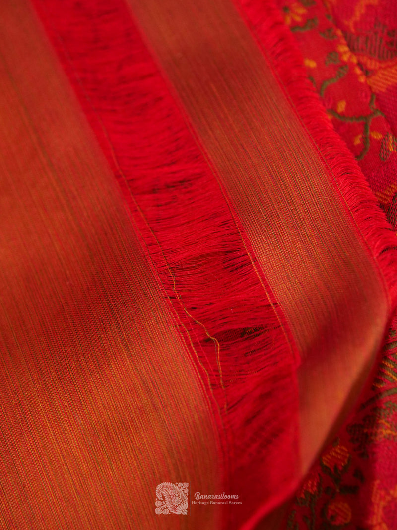 Red Pure Katan Silk Jamewar Handloom Saree