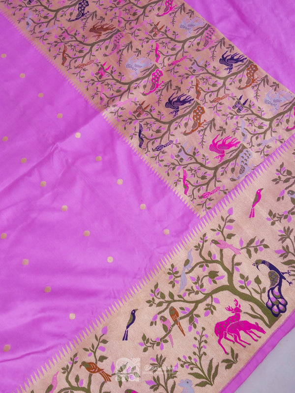 Lilac Pure Katan Silk Paithani Saree