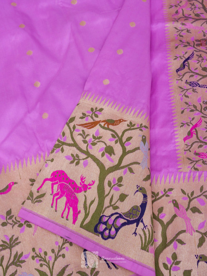 Lilac Pure Katan Silk Paithani Saree