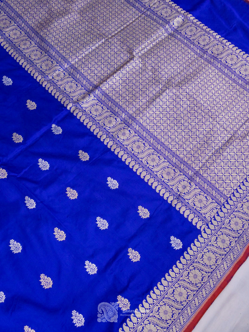 Blue Pure Katan Silk Kadhua Booti Handloom Saree