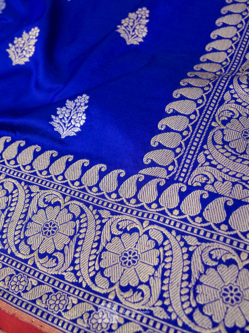 Blue Pure Katan Silk Kadhua Booti Handloom Saree