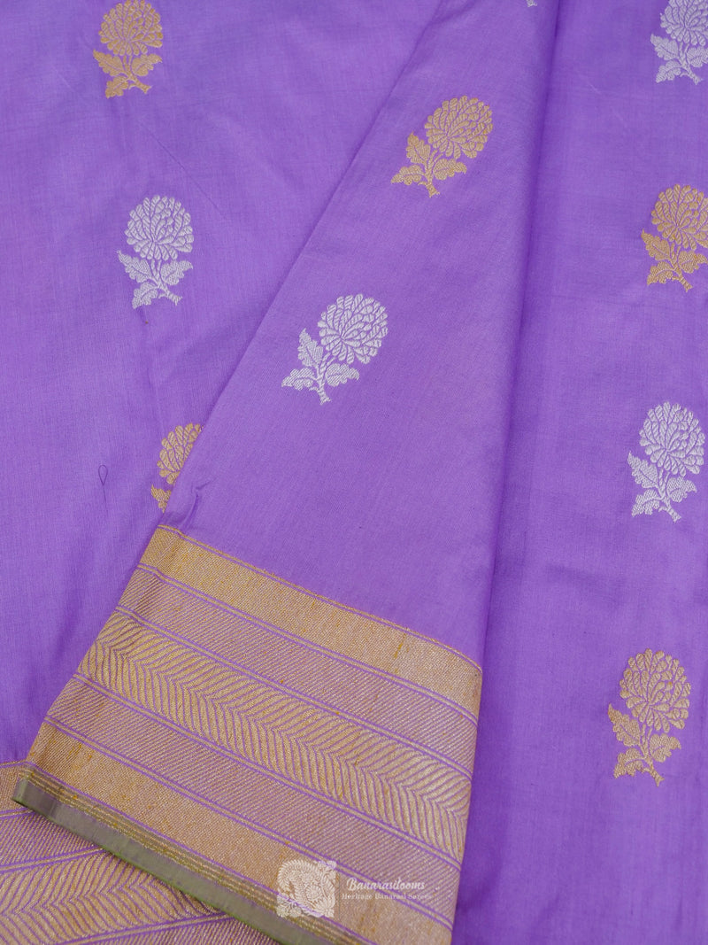 Light Voilet Pure Katan Silk Kadhua Booti Handloom Saree