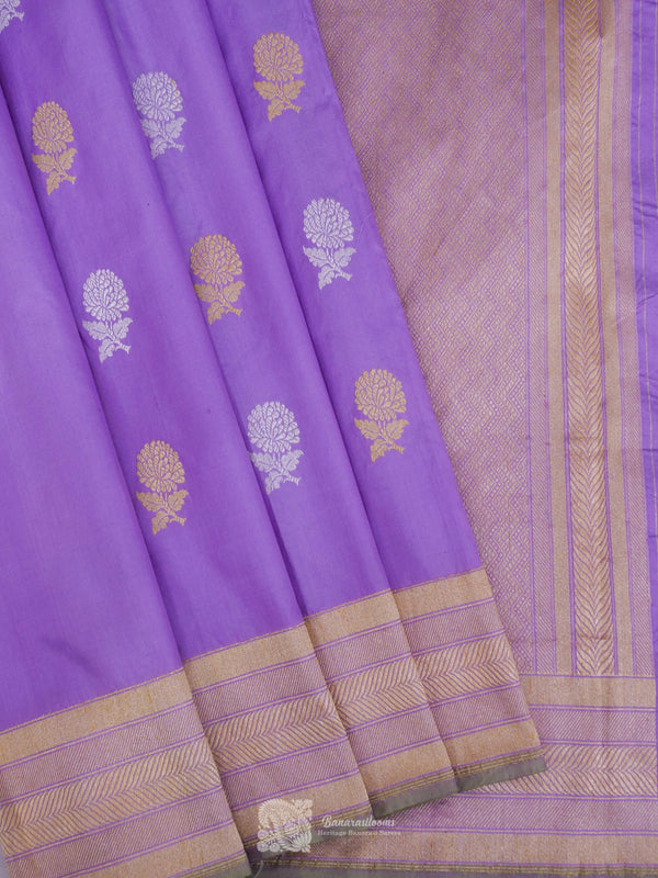 Light Voilet Pure Katan Silk Kadhua Booti Handloom Saree