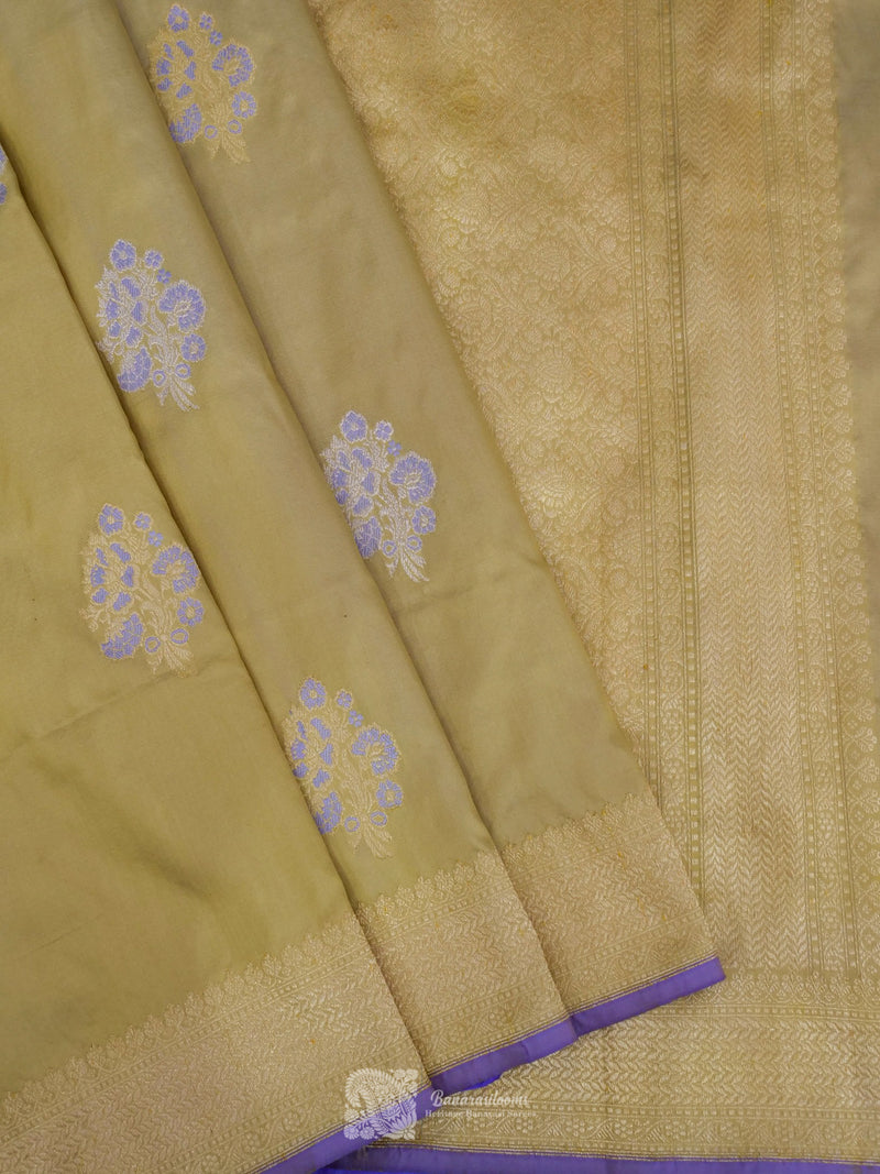 Light Green Pure Katan silk Kadhua boota Handloom Saree