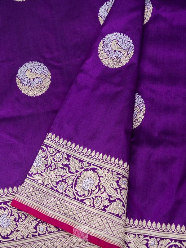 Purple Pure Katan Silk Kadhua Meena Boota Handloom Saree