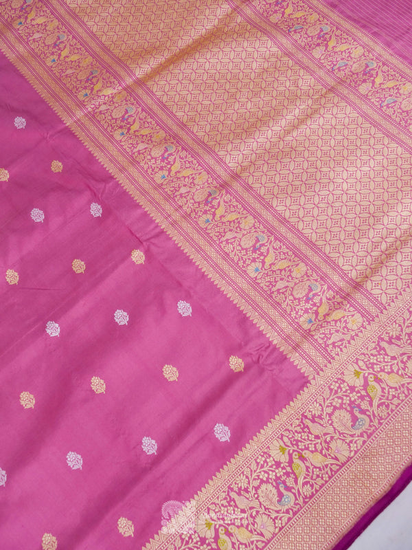 Light Pink Pure Katan Silk Paithani Border Kadhua Booti Handloom Saree