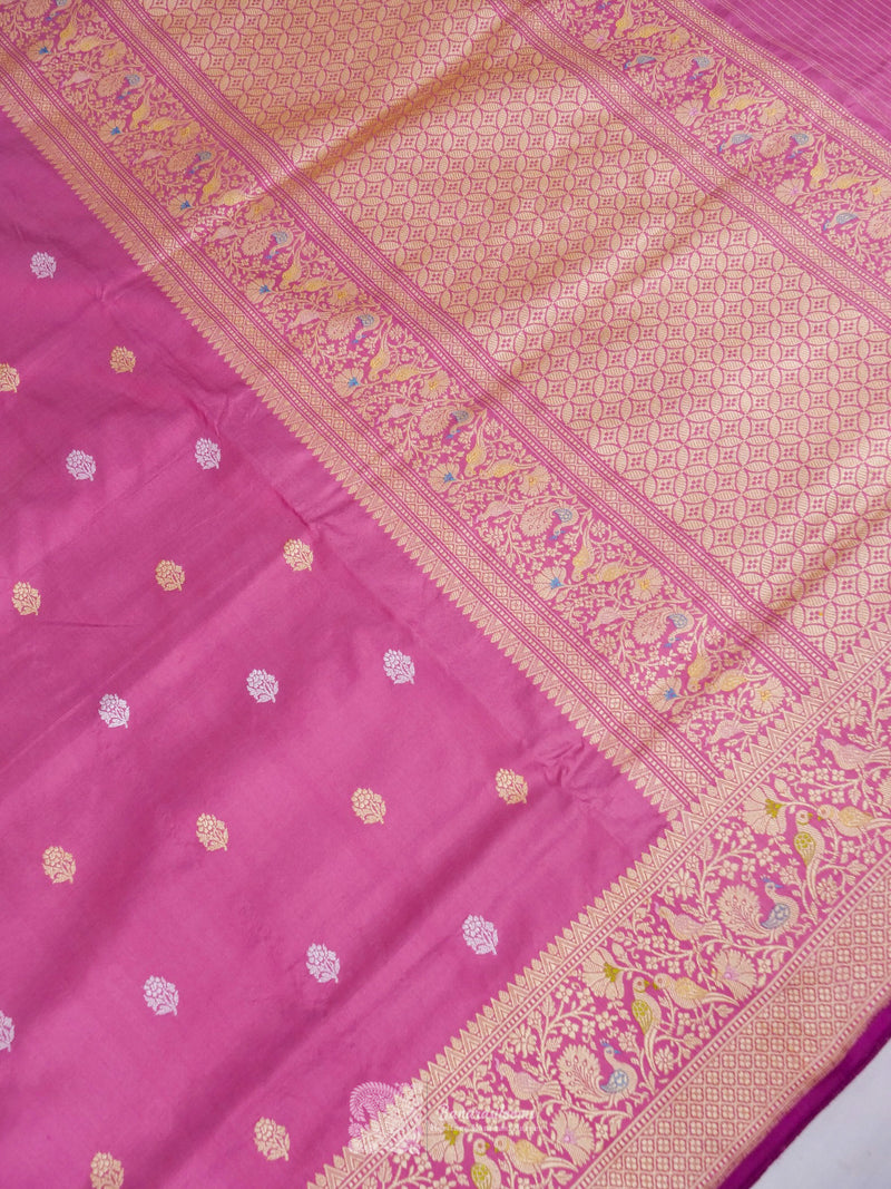 Light Pink Pure Katan Silk Paithani Border Kadhua Booti Handloom Saree