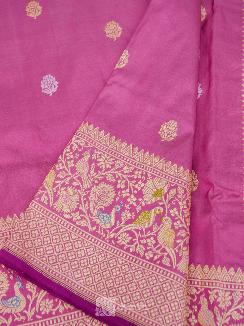 Light Pink Pure Katan Silk Paithani Border Kadhua Booti Handloom Saree