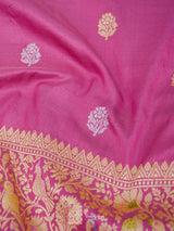 Light Pink Pure Katan Silk Paithani Border Kadhua Booti Handloom Saree