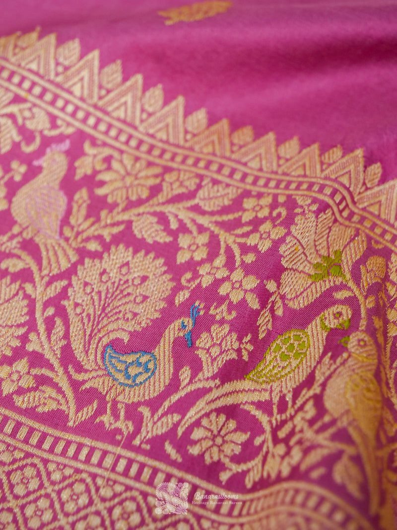 Light Pink Pure Katan Silk Paithani Border Kadhua Booti Handloom Saree