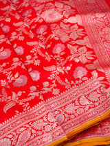 Red Pure Katan Silk Kadhua Booti Handloom Saree (Pre Order )