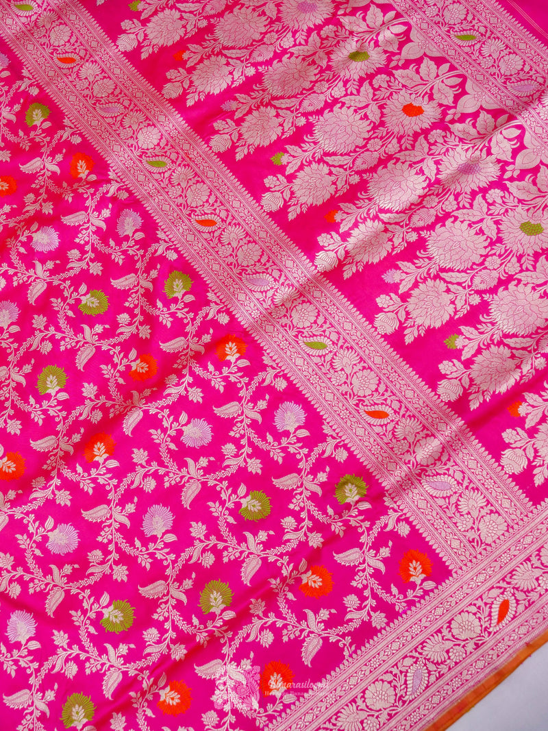 Rani Pink Pure Katan Silk Kadhua Jangla Handloom Saree (Pre Order)