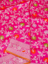 Rani Pink Pure Katan Silk Kadhua Jangla Handloom Saree (Pre Order)