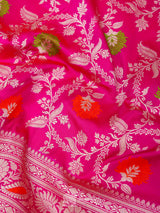 Rani Pink Pure Katan Silk Kadhua Jangla Handloom Saree (Pre Order)