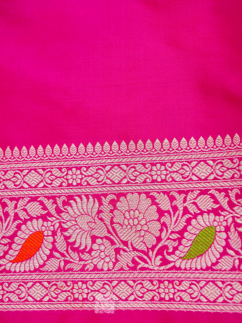 Rani Pink Pure Katan Silk Kadhua Jangla Handloom Saree (Pre Order)