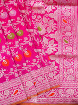 Rani Pink Pure Katan Silk Kadhua Jangla Handloom Saree (Pre Order)