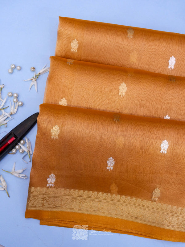 Orange Pure Tissue Kadhua Booti Saree Handloom