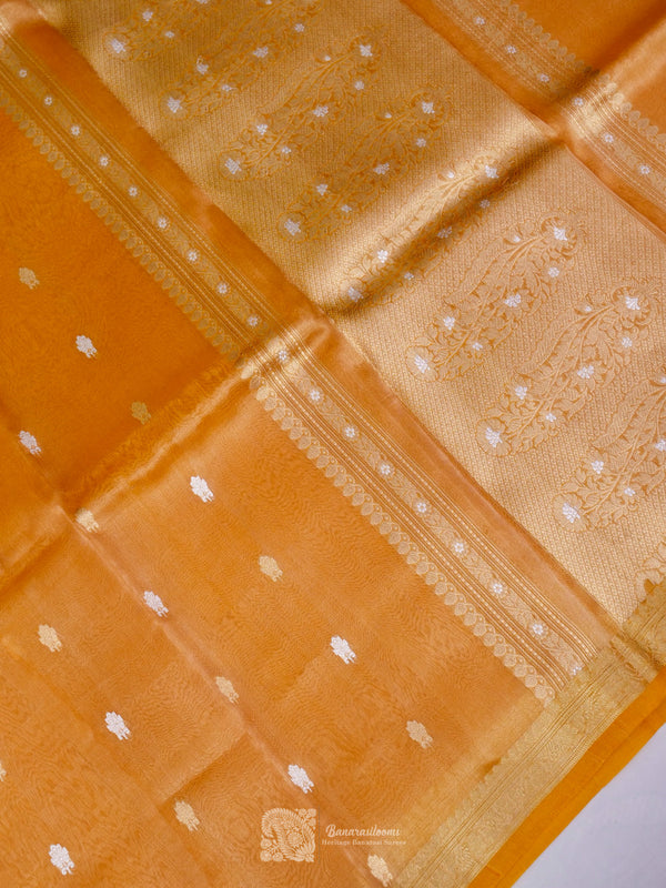 Orange Pure Tissue Kadhua Booti Saree Handloom