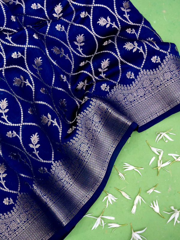 Pure Blue Chiniya Silk Banarasi Saree